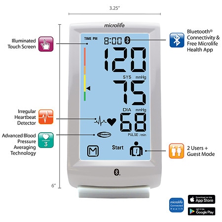 Microlife BPM8 Bluetooth Blood Pressure Monitor, Upper Arm Cuff, Digital,  Bluetooth Connectivity, Free Health App, Illuminated Touch Screen, Stores  240 Readings for 2 Users (120 Readings Each) : Health & Household 