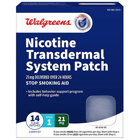 Walgreens Nicotine Transdermal System Patches Step 1, 21 mg Clear
