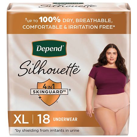 Depend Silhouette Adult Incontinence/ Postpartum Underwear for Women, Max Absorbency XL (18 ct) Pink