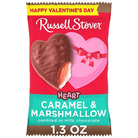 Russell Stover Caramel & Marshmallow Heart Milk Chocolate Candy Bar Caramel & Marshmallow