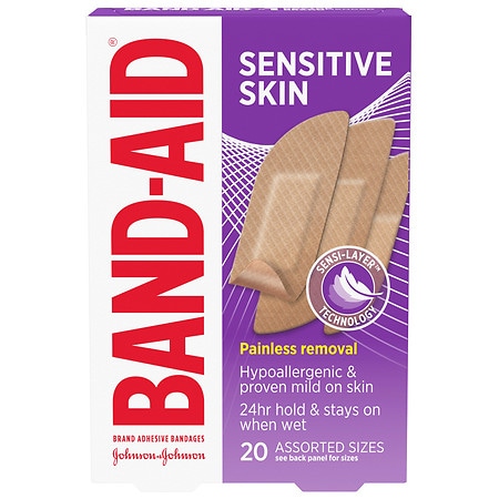Band-Aid Adhesive Bandages for Sensitive Skin Assorted Sizes