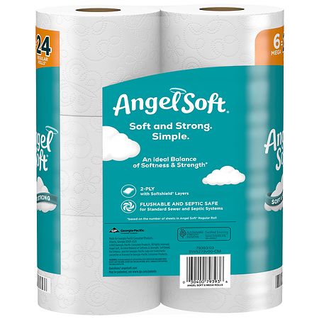 Angel Soft Toilet Paper, 24 Mega Rolls, Soft and Strong Toilet Tissue