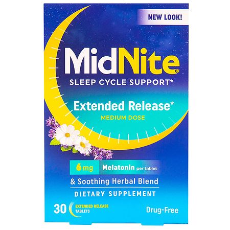 Midnite Time Release Drug-Free Sleep Aid, 6mg Melatonin Plus Herbs