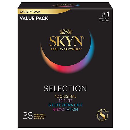 SKYN Selection Non-Latex Lubricated Condoms Sensual Masking, Nominal Width: 53 mm, Natural Natural