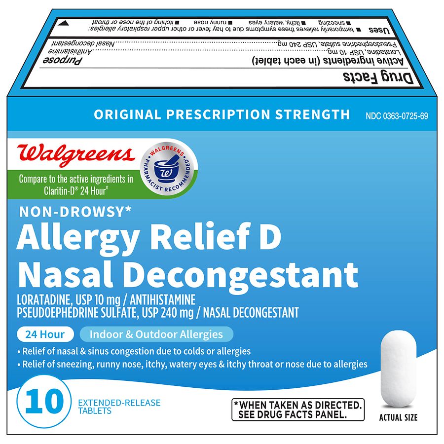 Walgreens Allergy Relief D Nasal Decongestant ExtendedRelease Tablets