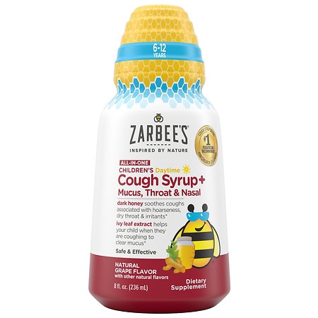 Zarbee's Children's All-in-One Daytime Cough Syrup+, 6-12 Years, Natural Grape Flavor