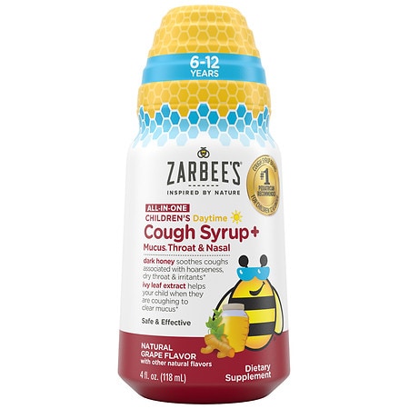 Zarbee's Children's All-in-One Daytime Cough Syrup+, 6-12 Years, Natural Grape Flavor