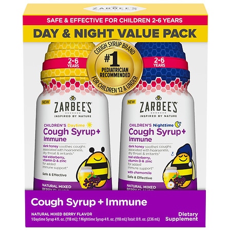 Zarbee's Children's Cough + Immune, Day & Night Value Pack, 2-6 Years Natural Mixed Berry