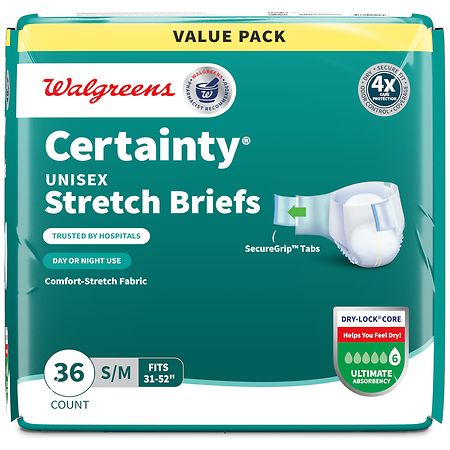 Walgreens Certainty Unisex Stretch Briefs Maximum Absorbency S/M (36 ct)