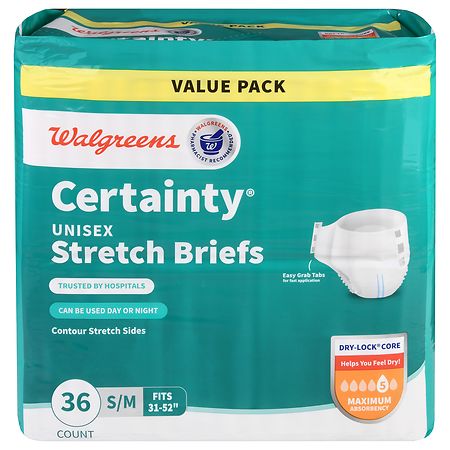 Walgreens Certainty Unisex Stretch Briefs Maximum Absorbency S/ M (36 ct)