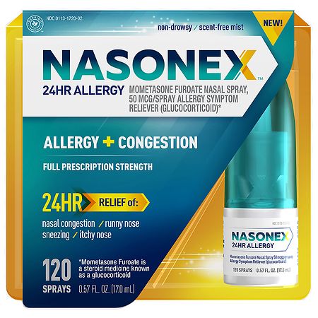 Nasonex 24HR Allergy Nasal Spray, Allergy + Congestion, Non-Drowsy Relief