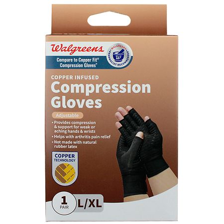 Walgreens Copper Infused Compression Gloves L/ XL Black
