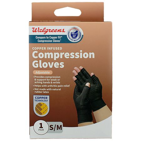 Walgreens Copper Infused Compression Gloves S/ M Black