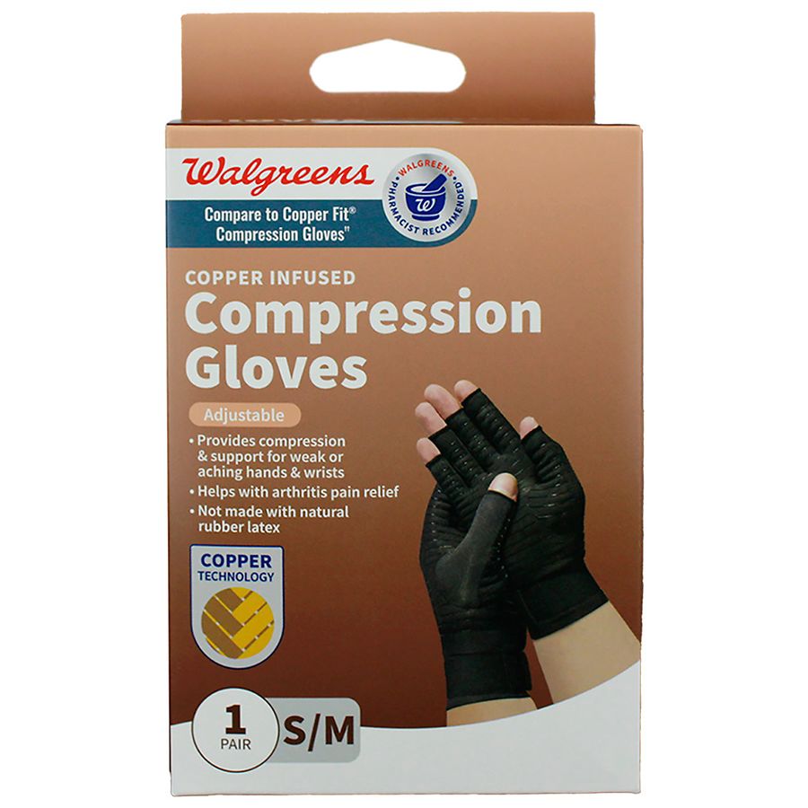Walgreens Copper Infused Compression Gloves S/M Black