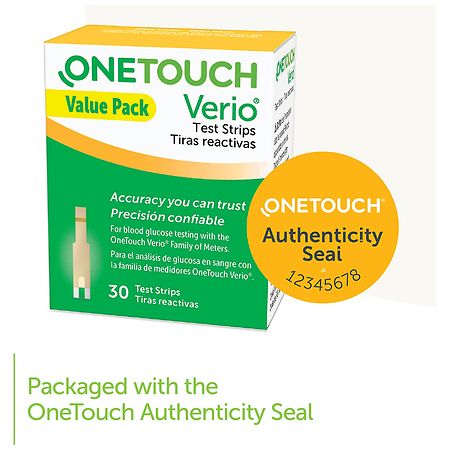 OneTouch Verio Test Strips for Diabetes - 30 Count, Diabetic Test Strips  for Blood Sugar Monitor, at Home Self Glucose Monitoring