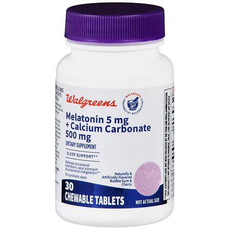 Walgreens Melatonin 5 mg  + Calcium Carbonate 500 mg Chewable Tablets Bubble Gum & Cherry