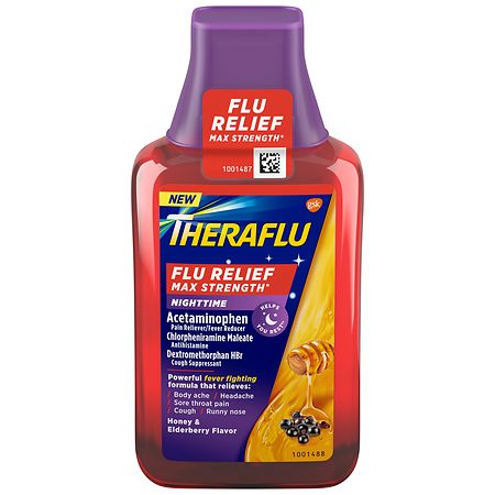 TheraFlu Max Strength Nighttime Flu Relief Syrup Honey Elderberry