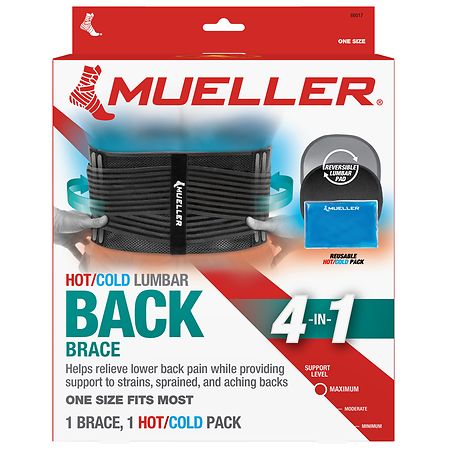 Mueller 4 in 1 Hot/ Cold Lumbar Back Brace One Size Fits Most Black