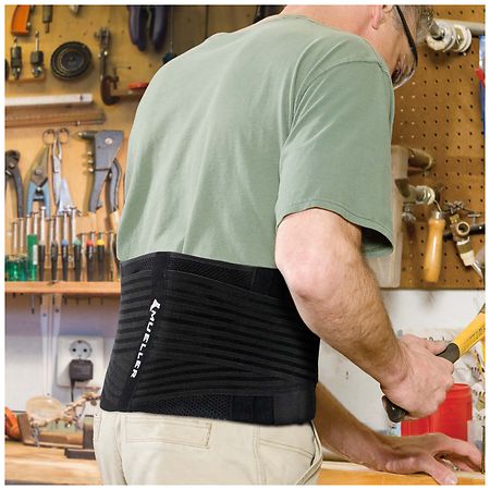 Mueller 4-in-1 Hot/Cold Lumbar Back Brace, One Size Fits 30 - 48 in Black
