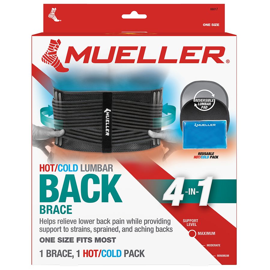 Mueller 255 Lumbar Support Back Brace with Removable Pad Black Regular  28-50 Waist