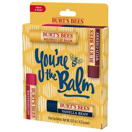 Burt's Bees You're the Balm Lip Balm Pack, Natural Origin Lip Care Beeswax,  Wild Cherry, Vanilla Bean and Watermelon