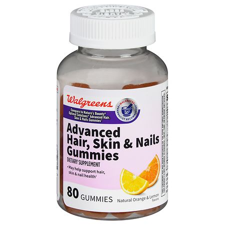 Walgreens Advanced Hair, Skin & Nails Gummies Natural Orange & Lemon Orange