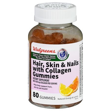 Walgreens Hair, Skin & Nails with Collagen Gummies Natural Orange & Lemon