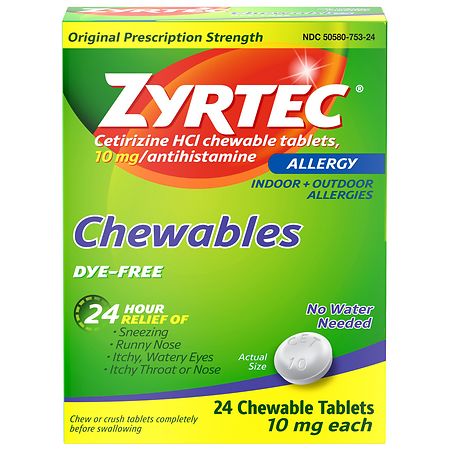 Zyrtec 24 Hour Allergy Relief Chewables, Cetirizine HCl