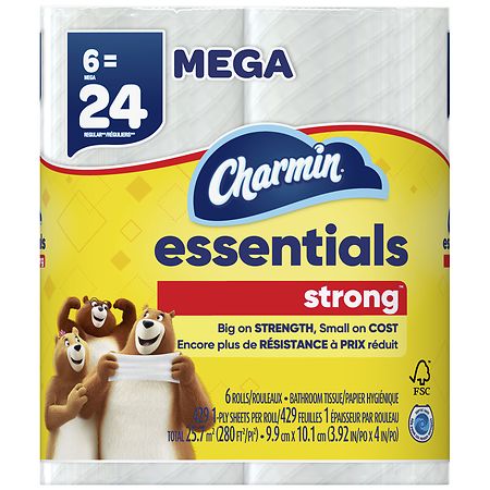Charmin Essentials Strong Toilet Paper Mega Rolls 6 Mega Rolls White