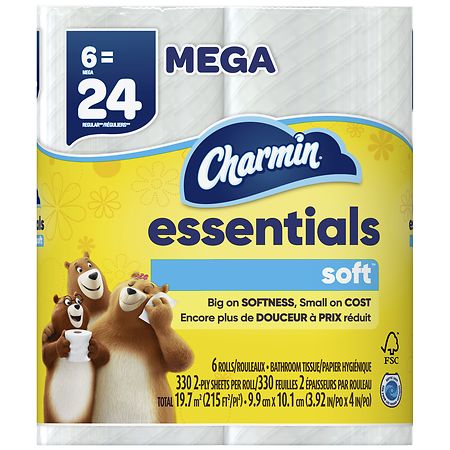 Charmin Essentials Soft Toilet Paper Mega Rolls 6 Mega Rolls White