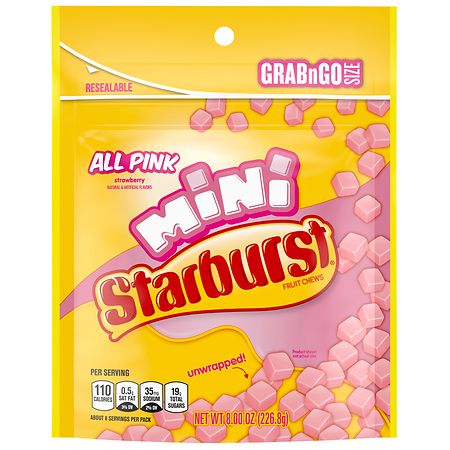 Starburst All Pink Minis Fruit Chews Candy, Grab N Go Size, Resealable