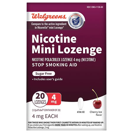 Walgreens Mini Nicotine Polacrilex Lozenge, 4 mg, Stop Smoking Aid Cherry Ice