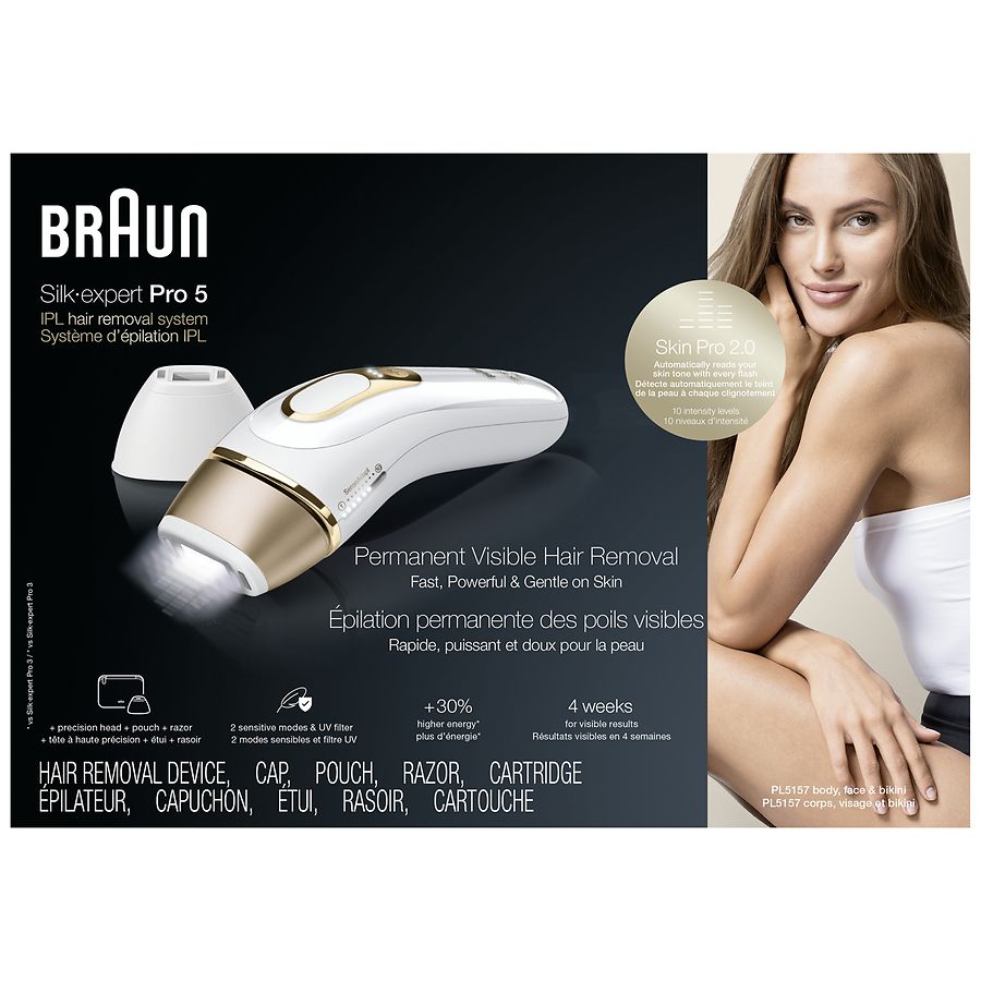 Photo 1 of Braun IPL Hair Removal for Women and Men, New Silk Expert Pro 5 PL5157, for Body & Face, Long-lasting Hair Removal System, Alternative to Salon Laser Hair Removal, with Venus Razor, Pouch SEALED UNOPEN