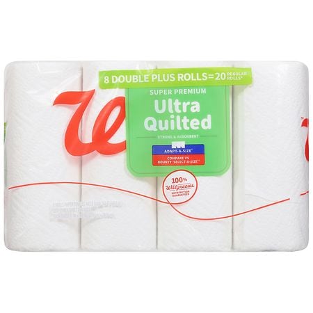 Walgreens Super Premium Ultra Quilted Paper Towels 8 Rolls, 123 Sheets per Roll, 443.5 sq ft