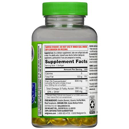 Walgreens Wild Caught Alaskan Half the Size Fish Oil with Omega 3 1200 mg Softgels