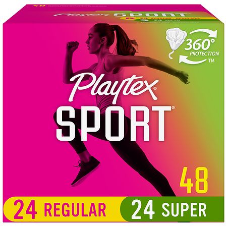 Playtex Sport Plastic Tampon Multi-Pack, Regular and Super Absorbency Unscented, Regular/ Super Absorbency