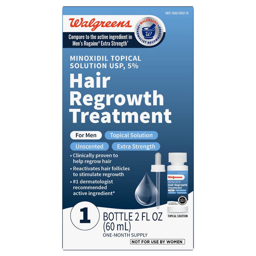 Walgreens Extra Strength Minoxidil Topical Solution Hair Regrowth Treatment For Men Unscented