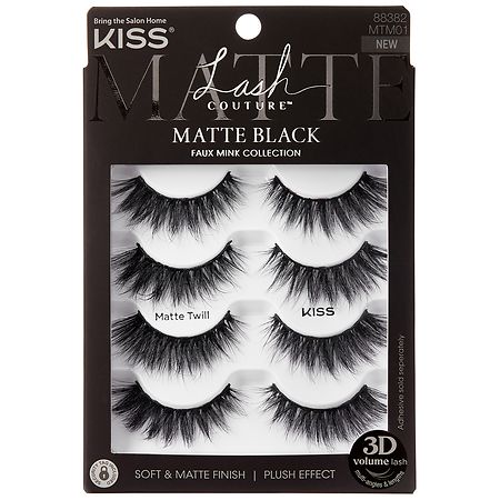 Kiss Lash Couture Faux Mink Eyelashes Multipack, Matte Twill Matte Black