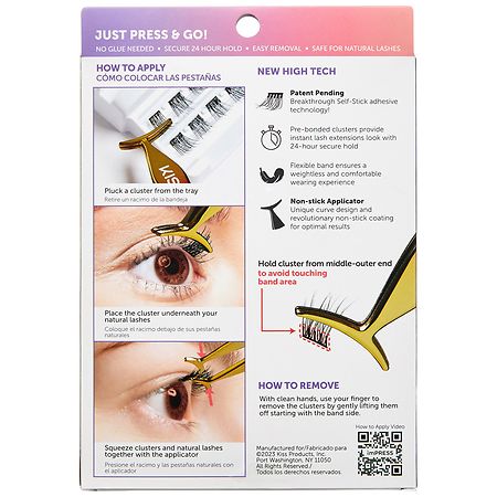 Kiss imPRESS 1-Step Press-On Falsies - No Glue Needed False Eyelash Clusters, Black