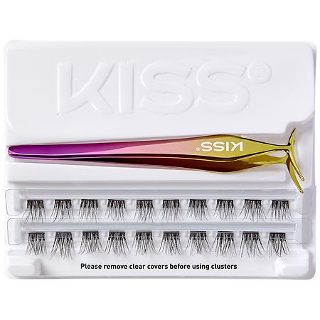 Kiss imPRESS 1-Step Press-On Falsies - No Glue Needed False Eyelash Clusters, Black