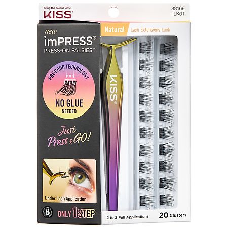 Kiss imPRESS 1-Step Press-On Falsies - No Glue Needed False Eyelash Clusters, Black