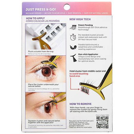 Kiss imPRESS 1-Step Press-On Falsies - No Glue Needed False Eyelash Clusters, Black Spiky