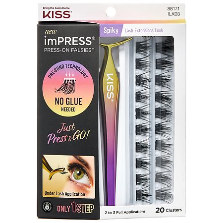 Kiss imPRESS 1-Step Press-On Falsies - No Glue Needed False Eyelash Clusters Black Spiky