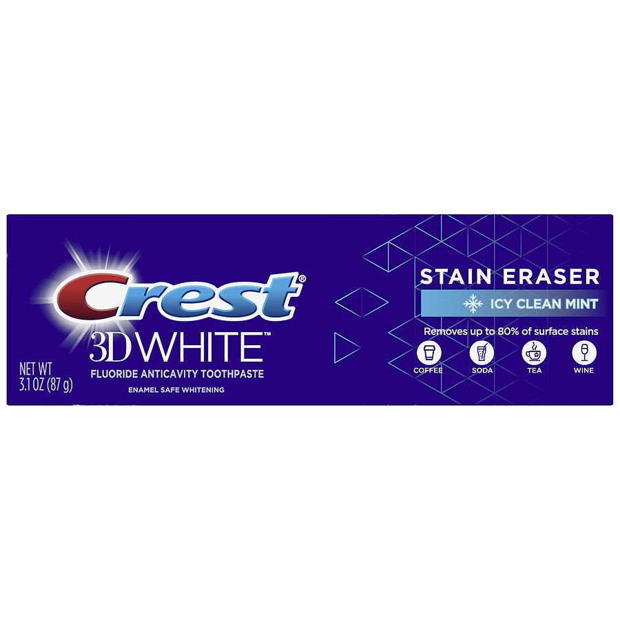 Crest 3D White Stain Eraser Teeth Whitening Toothpaste, Icy Clean Mint, 3.1  oz