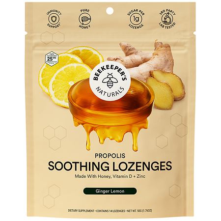 Beekeepers Naturals Propolis Soothing Lozenges - Ginger Lemon - 14ct