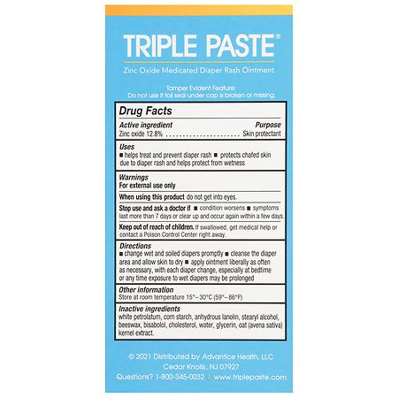 Triple Paste Hypoallergenic Medicated Diaper Rash Ointment Unscented