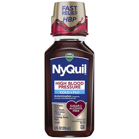 Vicks Nyquil High Blood Pressure Liquid Medicine, Cold & Flu Relief