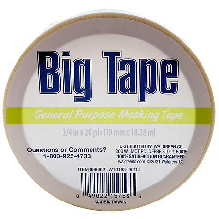 Walgreens Big Roll Masking Tape 0.75in x 20Yds 0.75 In x 20 Yds Ivory