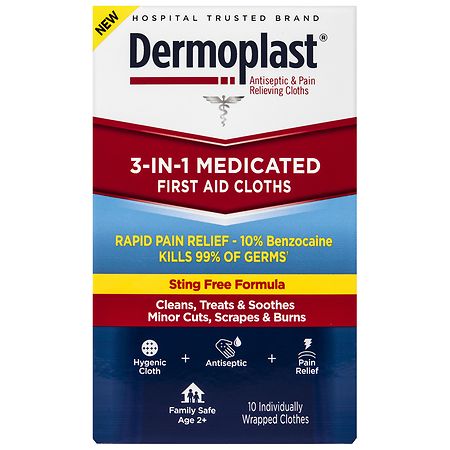 Dermoplast 3 in 1 Medicated Cloths, Cleans Wounds, Prevents Infections, Relieves Pain