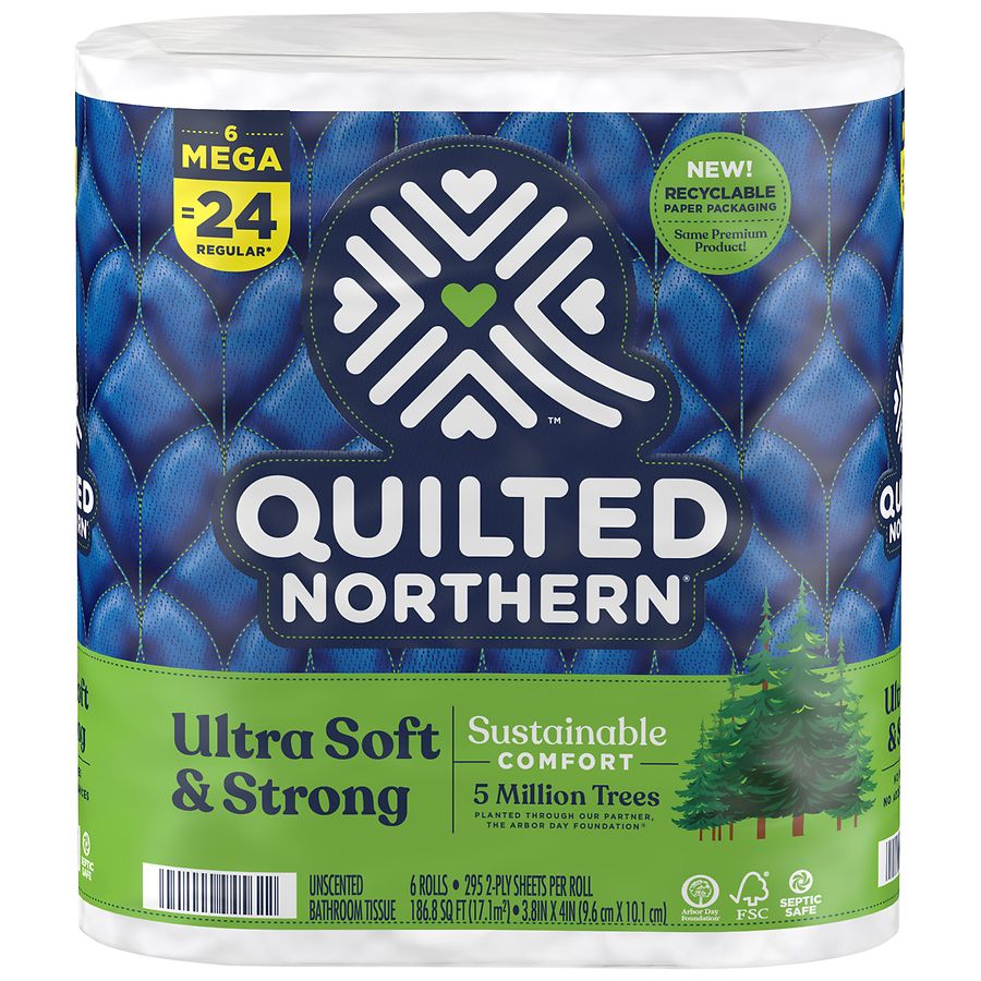 Quilted Northern Ultra Soft and Strong Earth-Friendly Toilet Paper, 24 Mega  Rolls = 96 Regular Rolls, 328 2-Ply Sheets Per Roll Packaging May Vary -  Tissue Paper